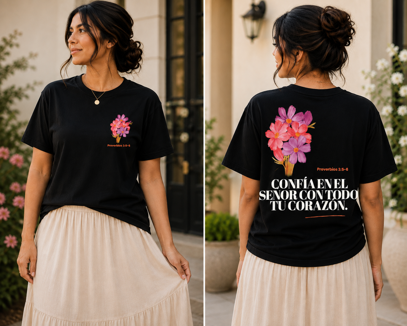 Camiseta Cristiana Proverbios 3:5-6 para Mujer | Confía en el Señor | Camiseta de Fe con Flores | Christian T-Shirt