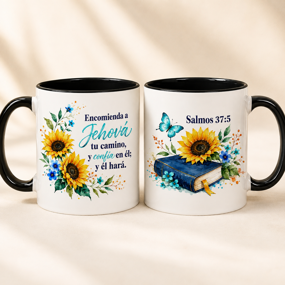 Taza Salmos 37:5 con Girasoles, Regalo de Fe