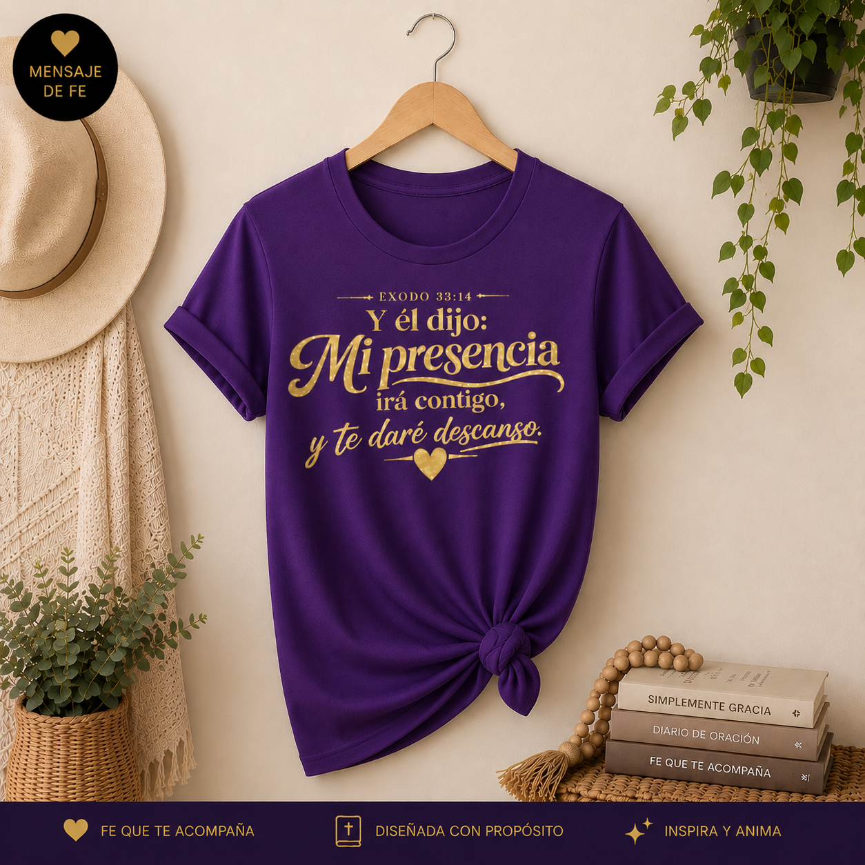 Camiseta Cristiana para Mujer – Mi Presencia Irá Contigo | Éxodo 33:14 / Glitter Premium