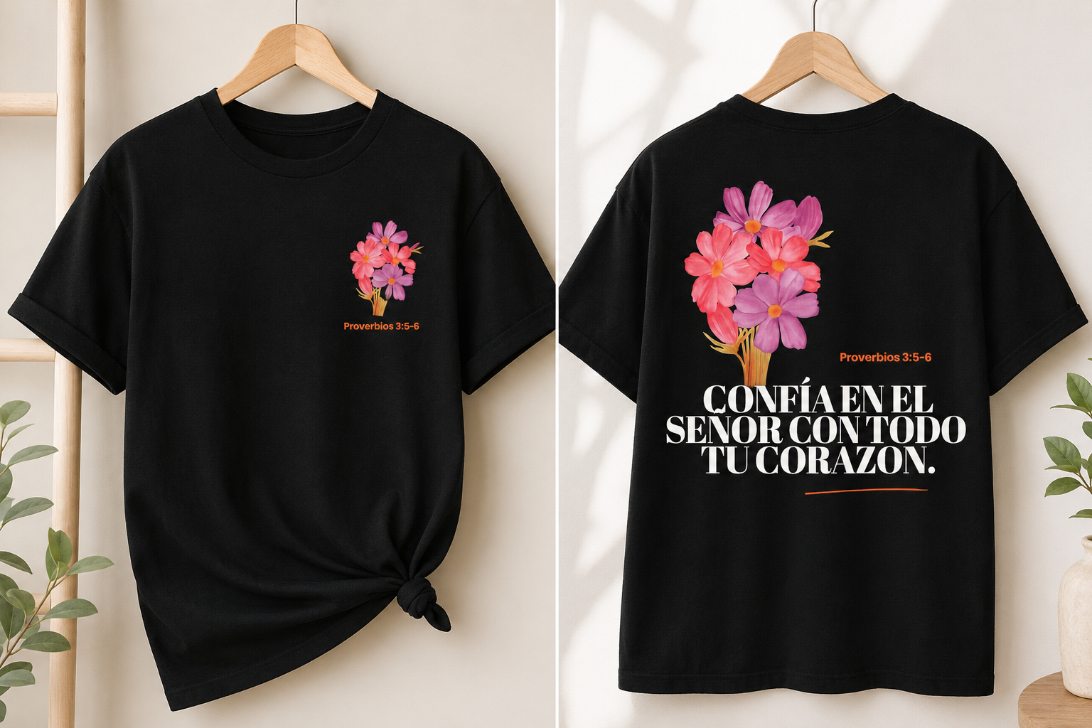 Camiseta Cristiana Proverbios 3:5-6 para Mujer | Confía en el Señor | Camiseta de Fe con Flores | Christian T-Shirt