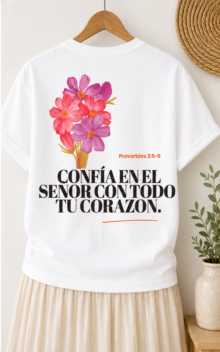Camiseta Cristiana Proverbios 3:5-6 para Mujer | Confía en el Señor | Camiseta de Fe con Flores | Christian T-Shirt