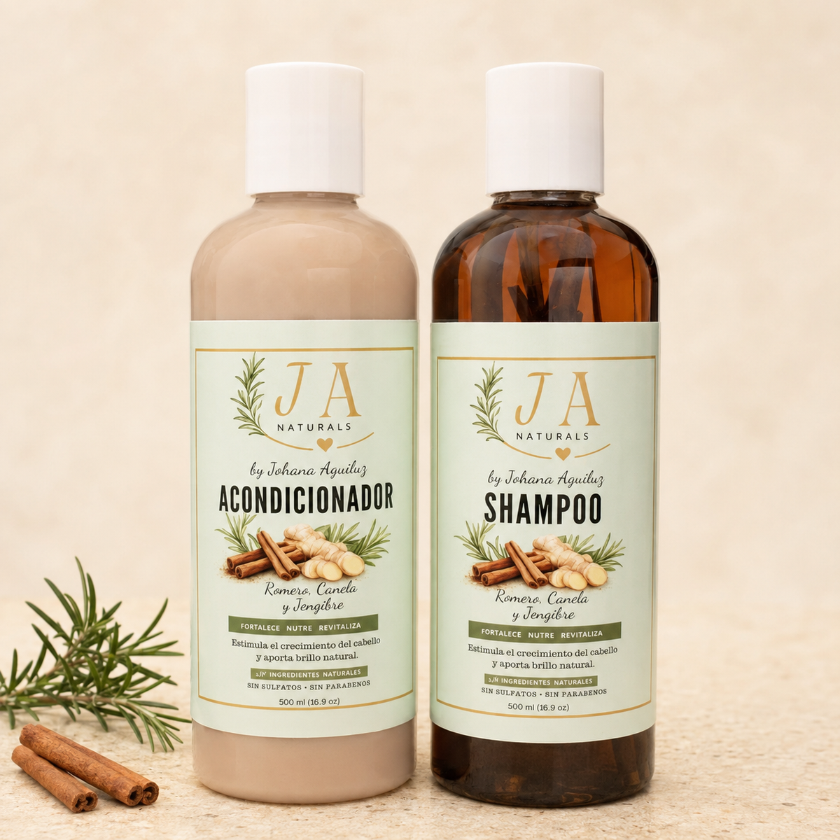 Shampoo Natural de Romero, Canela y Jengibre | JA Naturals