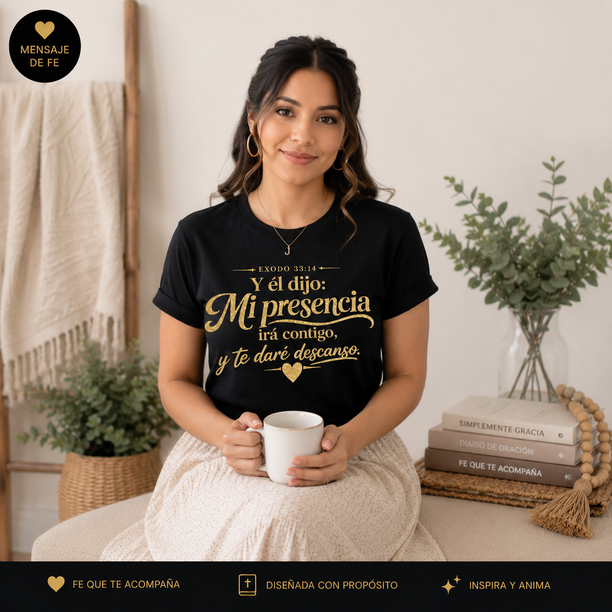 Camiseta Cristiana para Mujer – Mi Presencia Irá Contigo | Éxodo 33:14 / Glitter Premium