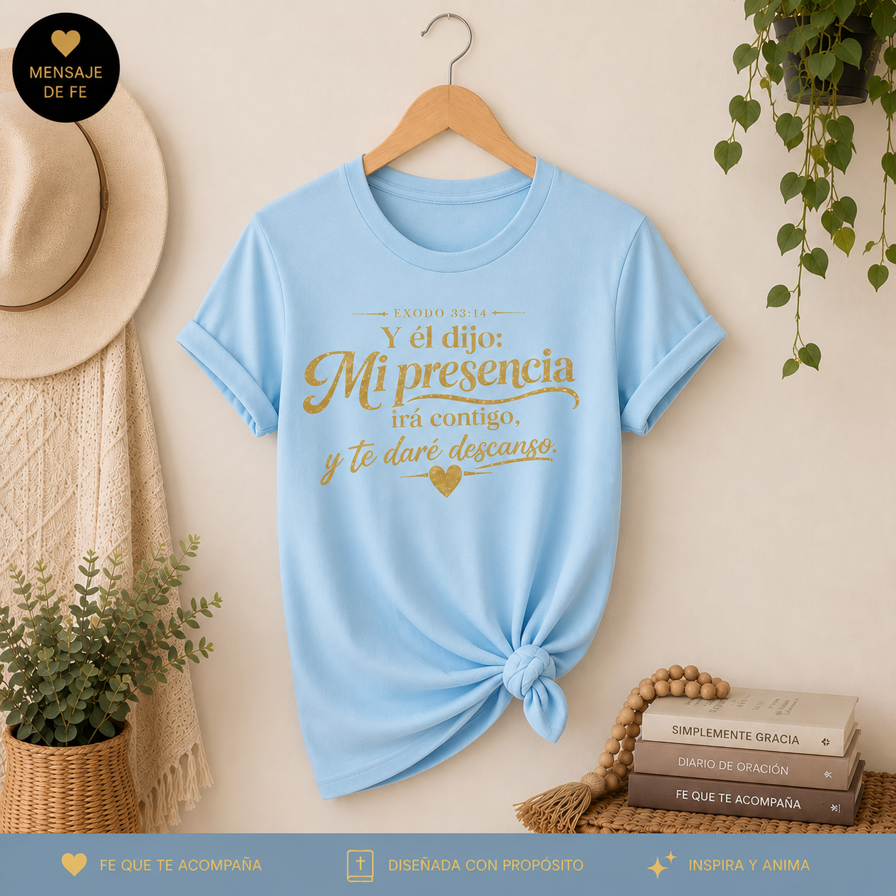 Camiseta Cristiana para Mujer – Mi Presencia Irá Contigo | Éxodo 33:14 / Glitter Premium