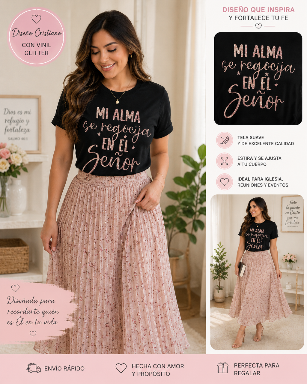 Camiseta Cristiana "Mi Alma se Regocija en el Señor" | Glitter Premium