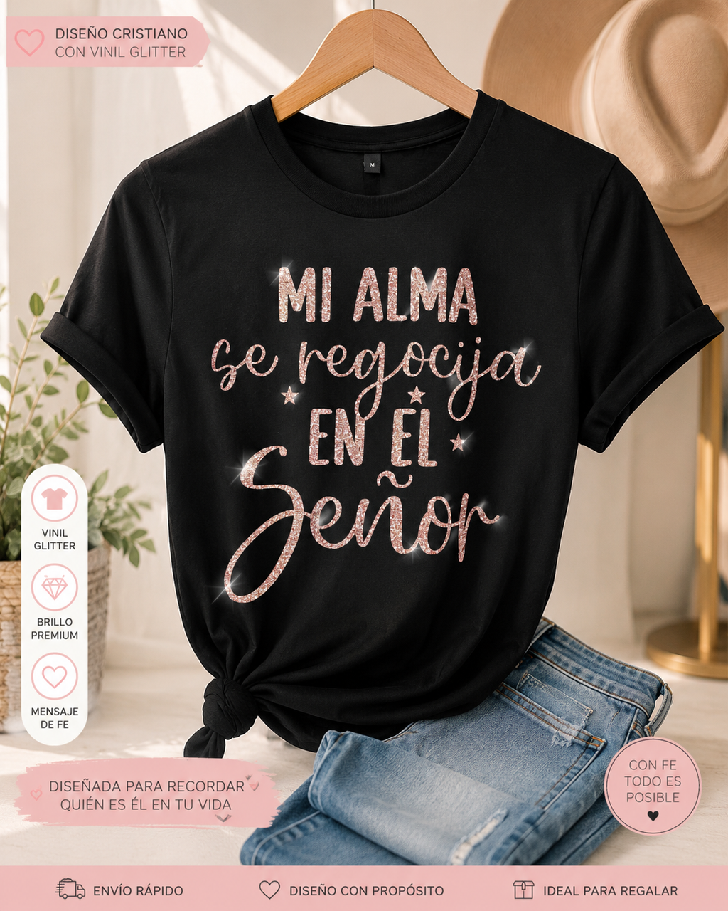 Camiseta Cristiana "Mi Alma se Regocija en el Señor" | Glitter Premium