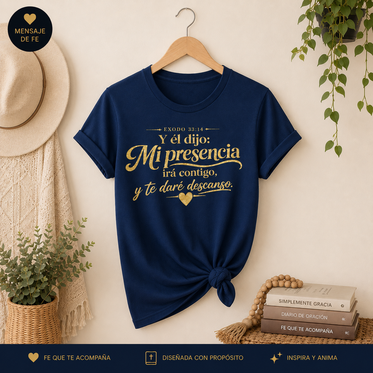 Camiseta Cristiana para Mujer – Mi Presencia Irá Contigo | Éxodo 33:14 / Glitter Premium