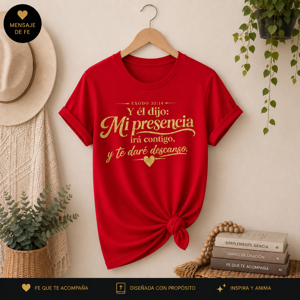 Camiseta Cristiana para Mujer – Mi Presencia Irá Contigo | Éxodo 33:14 / Glitter Premium