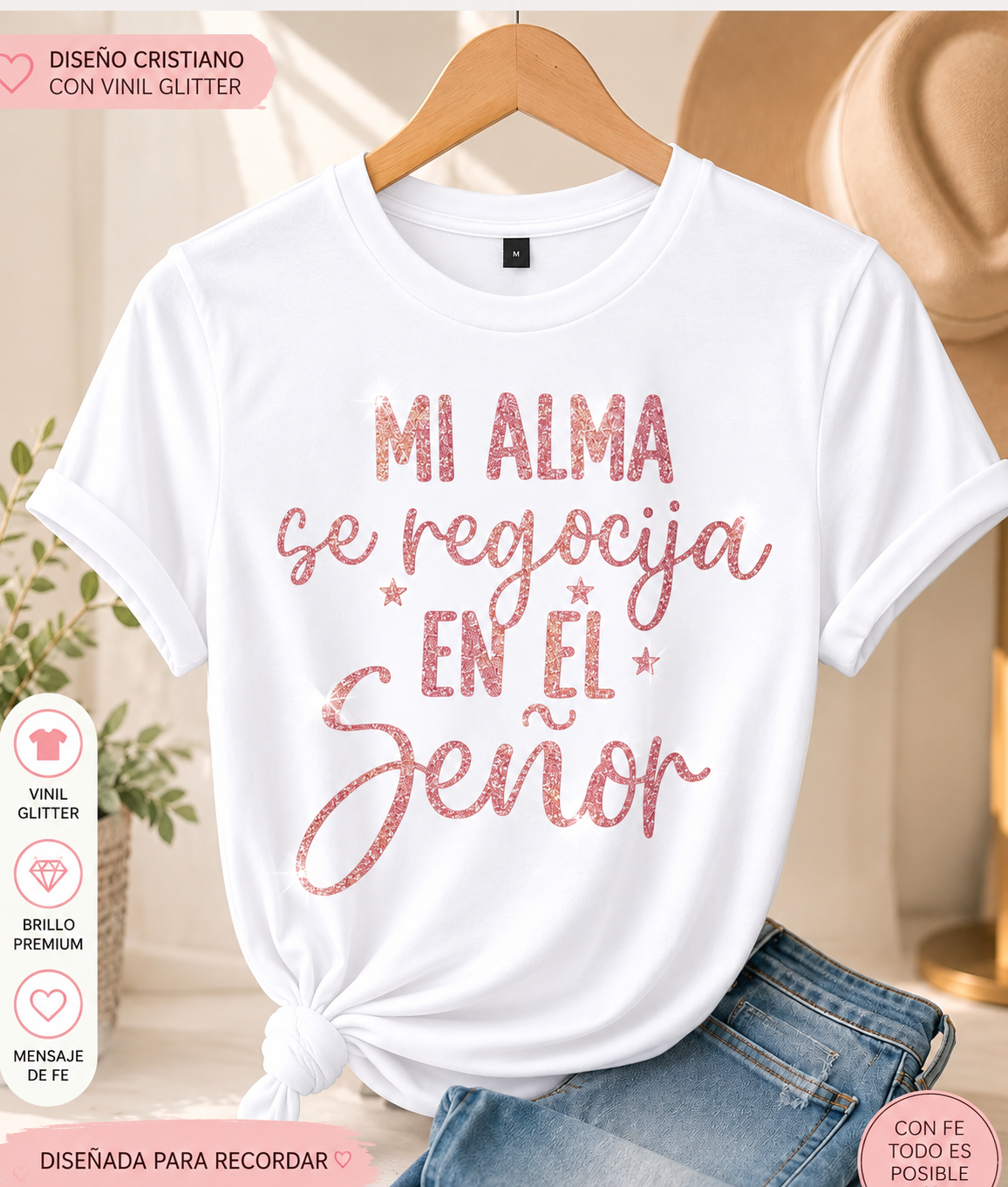 Camiseta Cristiana "Mi Alma se Regocija en el Señor" | Glitter Premium