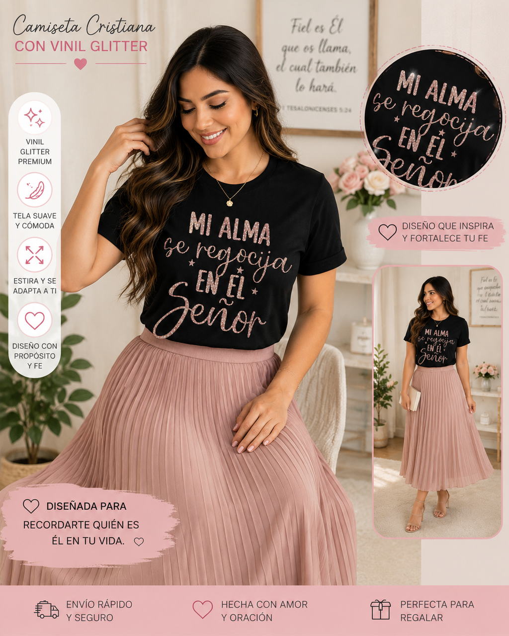 Camiseta Cristiana "Mi Alma se Regocija en el Señor" | Glitter Premium